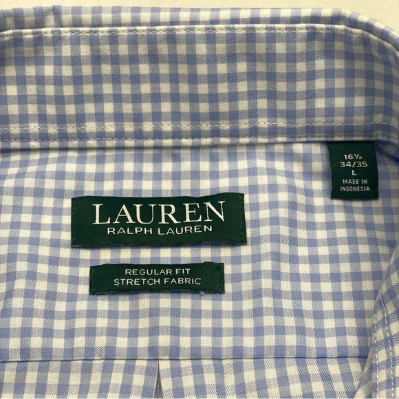 LAUREN RALPH LAUREN SHIRT MENS LG BLUE WHITE GINGAM STYLE 16.5 34/35 SPRING - Picture 3 of 9